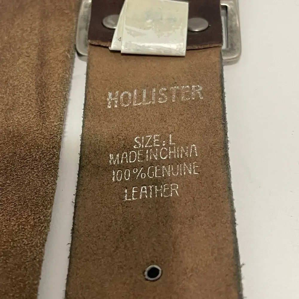 Hollister Belt Womens Large Genuine Leather Brown Silver Studded Boho Festival